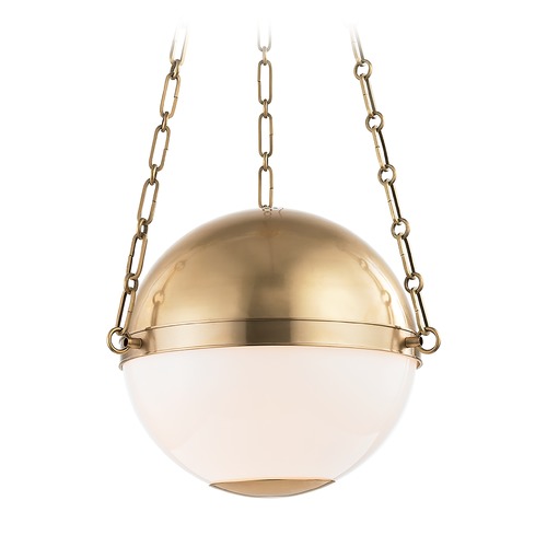 Hudson Valley Lighting Sphere No. 2 Aged Brass Pendant with Opal Glass by Hudson Valley Lighting MDS750-AGB