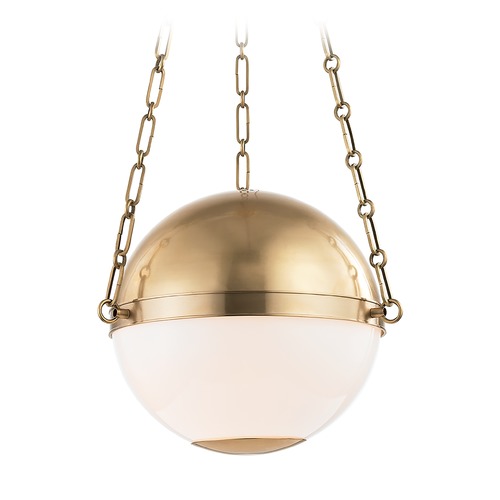Sphere No. 2 Aged Brass Pendant with Opal Glass by Hudson Valley Lighting