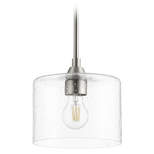 Dakota Satin Nickel Mini Pendant with Cylindrical Shade by Quorum Lighting