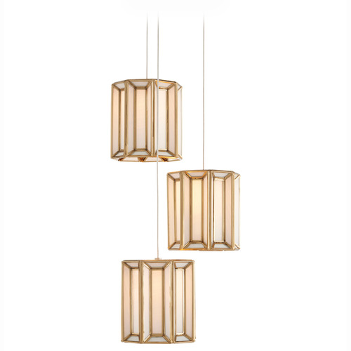Currey and Company Lighting Currey and Company Daze Antique Brass & Silver Multi-Light Pendant with Cylindrical Shade 9000-0889