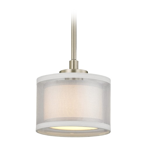 Double Organza Drum Mini Pendant Light Satin Nickel 1 Lt