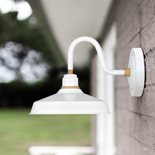 Foundry 9.50-Inch Wide Gloss White & Brass Barn Light by Hinkley Lighting