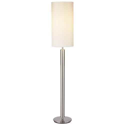 Modern Floor Lamp with Beige / Cream Shade in Satin Steel Finish