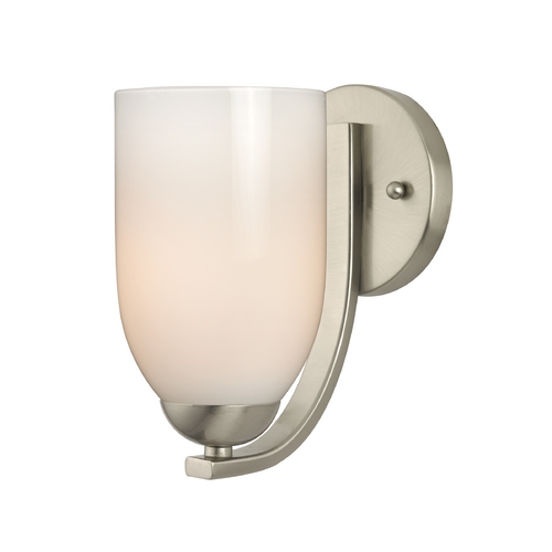 Modern Wall Sconce with Opal White Dome Glass in Satin Nickel Finish