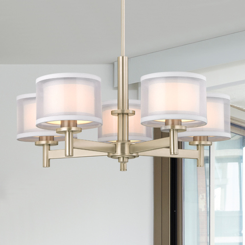 Double Organza 26-Inch Chandelier in Satin Nickel with Organza Shades