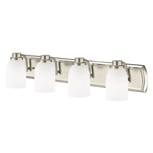 4-Light Bathroom Light in Satin Nickel with White Glass