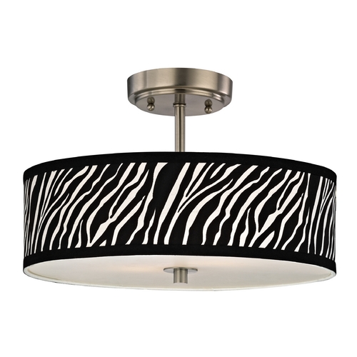 Zebra Ceiling Light with Drum Shade in Nickel Finish - 16 Inches Wide
