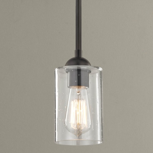 Industrial Seeded Glass Mini Pendant Light Bronze