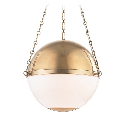 Hudson Valley Lighting Sphere No. 2 Aged Brass Pendant with Opal Glass by Hudson Valley Lighting MDS751-AGB