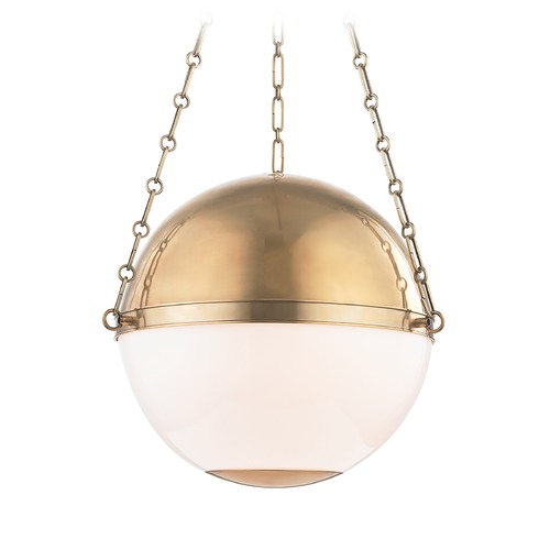 Sphere No. 2 Aged Brass Pendant with Opal Glass by Hudson Valley Lighting