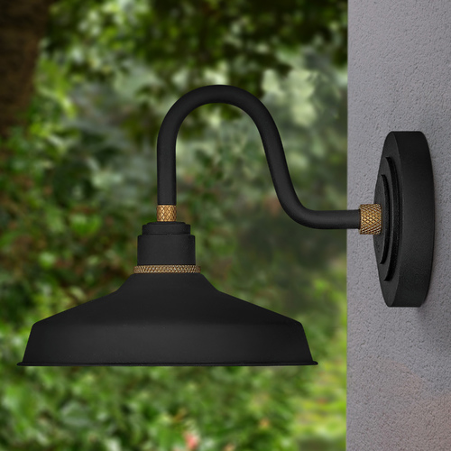 Foundry 9.50-Inch Wide Textured Black & Brass Barn Light by Hinkley Lighting