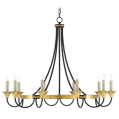 Hanlon Chandelier in Washed Black/Gold Leaf by Currey & Company