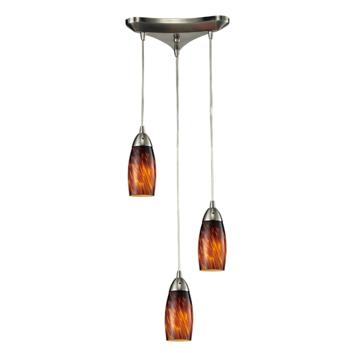 Elk Lighting Modern Multi-Light Pendant Light with Brown Glass and 3-Lights 110-3ES