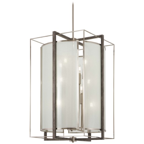 Minka Lavery Brushed Nickel with Shale Wood Pendant Light with Cylindrical Shade