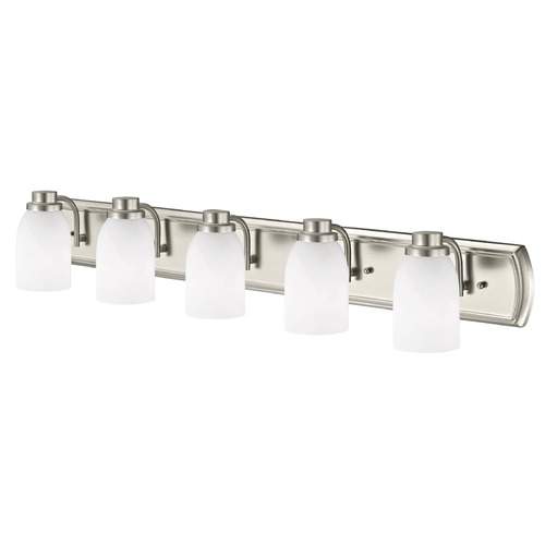 5-Light Bath Bar in Satin Nickel with White Glass