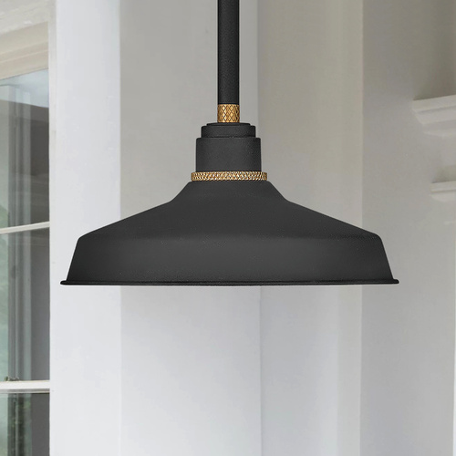 Hinkley Foundry 9.50-Inch Textured Black & Brass Barn Light Pendant by Hinkley Lighting 10281TK