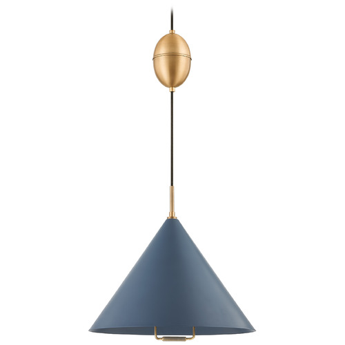 Troy Lighting Fontana Patina Brass & Slate Blue Pendant Light with Conical Shade