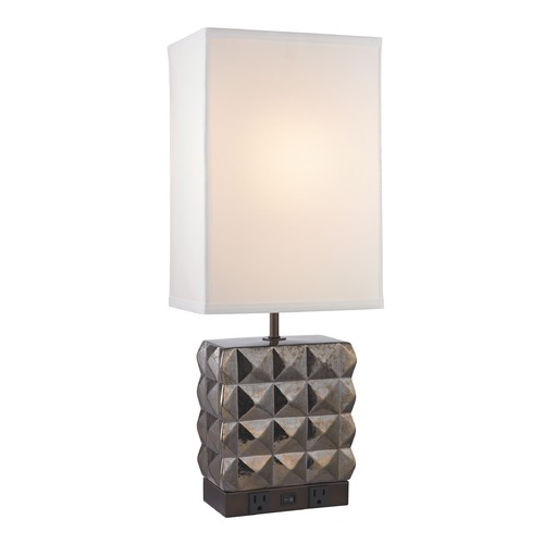 Bronze Glaze Table Lamp with White Linen Rectangle Shade