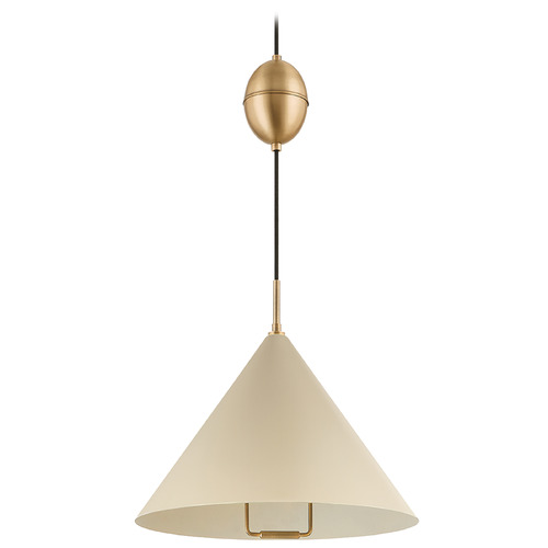 Troy Lighting Fontana Patina Brass & Soft Sand Pendant Light with Conical Shade