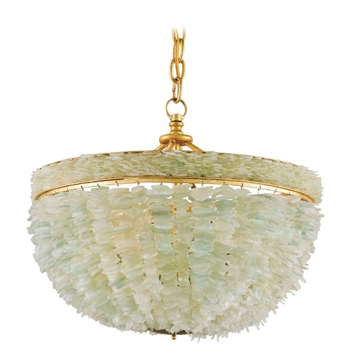 Currey and Company Bayou Gold Leaf / Seaglass Pendant Light