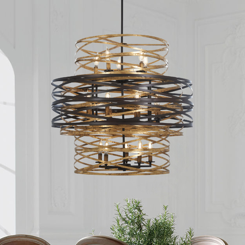 Vortic Flow Dark Bronze with Mosaic Gold Chandelier by Minka Lavery