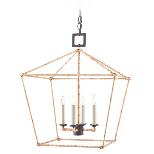 Currey and Company Denison Natural Rattan & Mol� Black Pendant Light