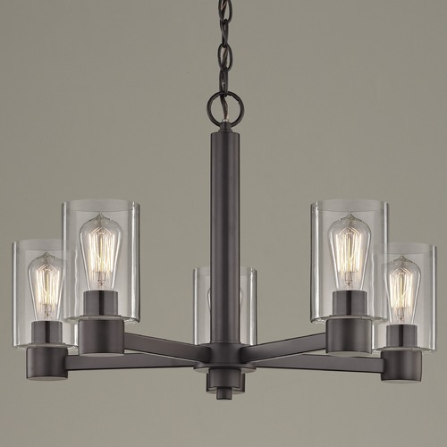 Vashon 5-Light Chandelier in Neuvelle Bronze with Clear Cylinder Glass