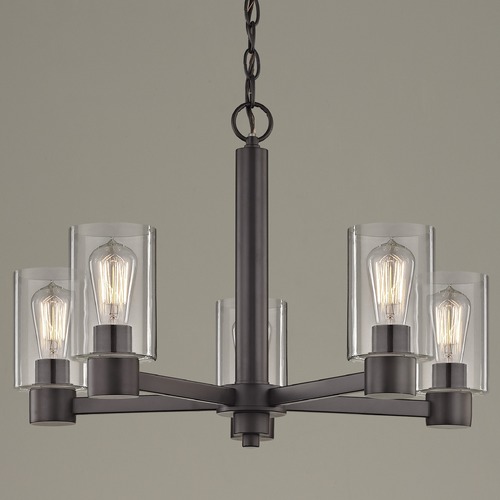 Design Classics Lighting Vashon 5-Light Chandelier in Neuvelle Bronze with Clear Cylinder Glass 2105-220 GL1040C