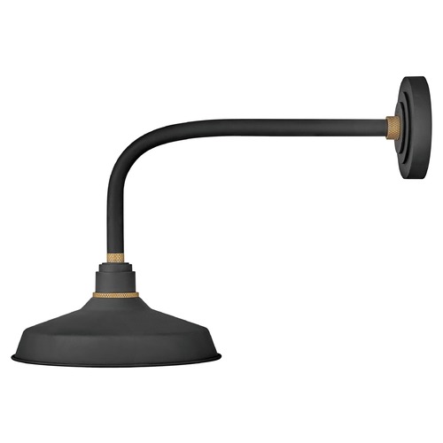 Foundry 12-Inch Wide Textured Black & Brass Barn Light by Hinkley Lighting