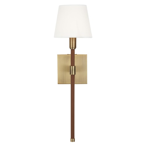 Visual Comfort Studio Collection Lauren Ralph Lauren Katie 20.38-Inch Tall Time Worn Brass & Leather Sconce by Visual Comfort Studio LW1011TWB