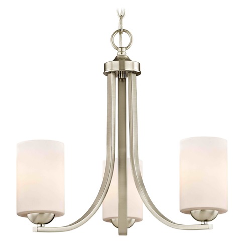 Dalton 3-Light Chandelier in Satin Nickel with White Cylinder Glass