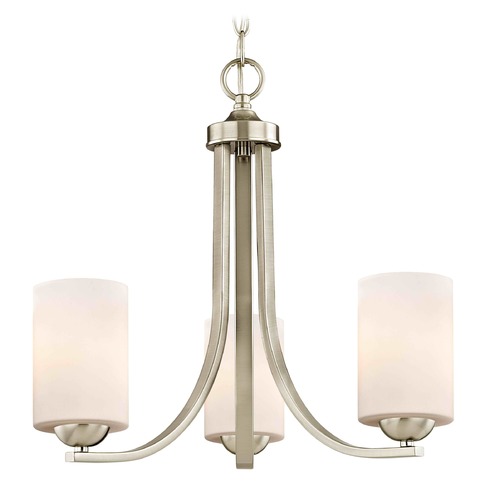 Design Classics Lighting Dalton 3-Light Chandelier in Satin Nickel with White Cylinder Glass 5843-09 GL1028C