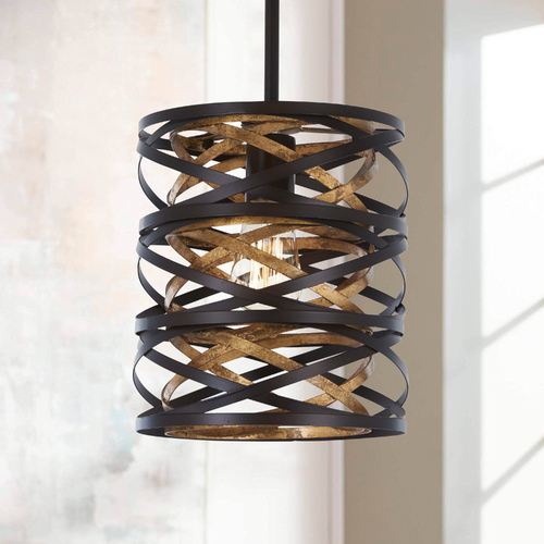 Vortic Flow Dark Bronze with Mosaic Gold Mini Pendant by Minka Lavery