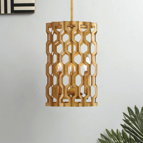 Metropolitan Lighting Coronade Pandora Gold Leaf Pendant Light with Cylindrical Shade N6770-293