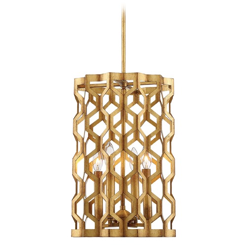 Metropolitan Lighting Coronade Pandora Gold Leaf Pendant Light with Cylindrical Shade N6771-293