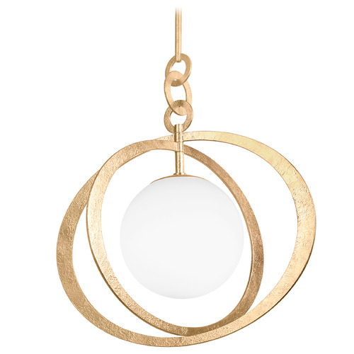 Troy Lighting Troy Lighting Olancha Vintage Gold Leaf Pendant Light with Globe Shade F7932-VGL