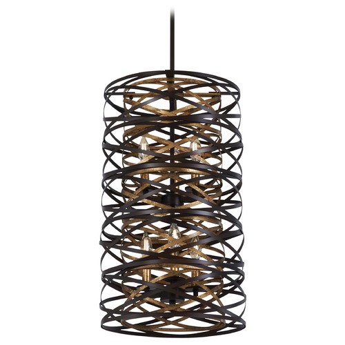 Vortic Flow Dark Bronze with Mosaic Gold Pendant by Minka Lavery