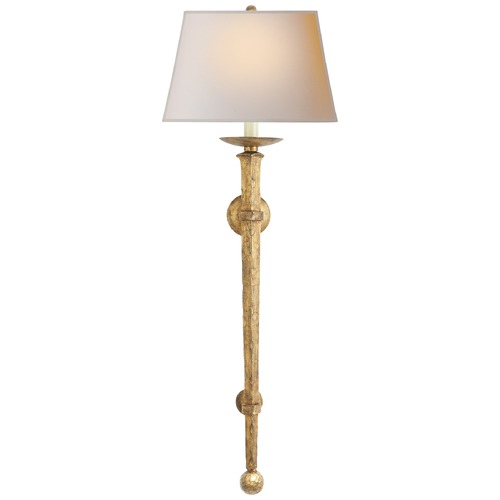 Visual Comfort Signature Collection E.F. Chapman Long Iron Torch Sconce in Gilded Iron by Visual Comfort Signature CHD1407GINP
