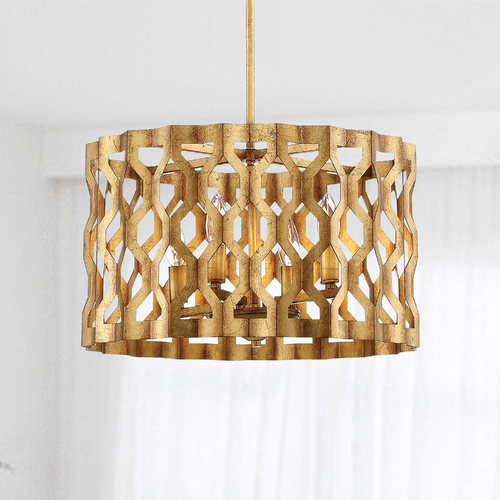 Metropolitan Lighting Coronade Pandora Gold Leaf Pendant Light with Drum Shade N6773-293