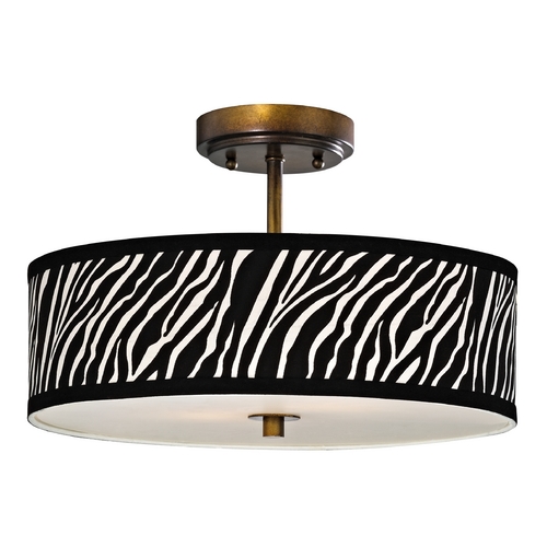 Zebra Ceiling Light with Drum Shade in Bronze - 16 Inches Wide