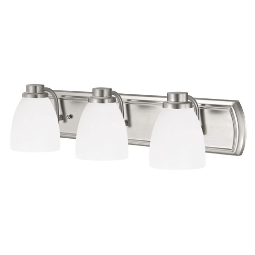 Design Classics Lighting 3-Light Bath Wall Light in Satin Nickel with White Bell Glass 1203-09 GL1028MB