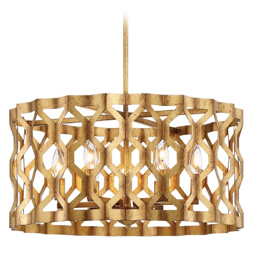 Metropolitan Lighting Coronade Pandora Gold Leaf Pendant Light with Drum Shade N6775-293