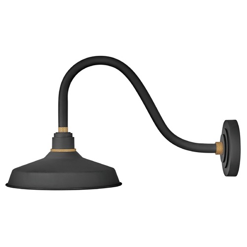 Foundry 12-Inch Wide Textured Black & Brass Barn Light by Hinkley Lighting