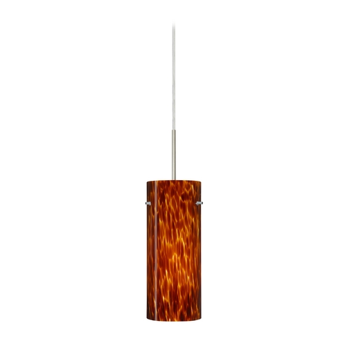 Modern Pendant Light Amber Glass Satin Nickel by Besa Lighting
