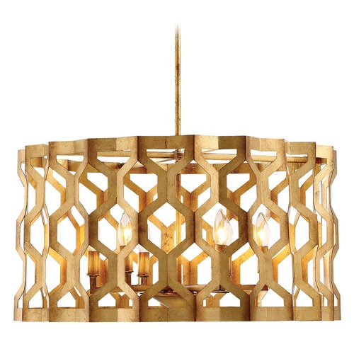 Metropolitan Lighting Coronade Pandora Gold Leaf Pendant Light with Drum Shade N6776-293