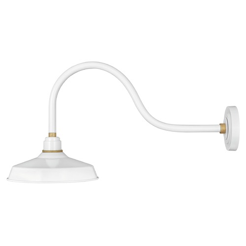 Hinkley Foundry 12-Inch Wide Gloss White & Brass Barn Light by Hinkley Lighting 10352GW