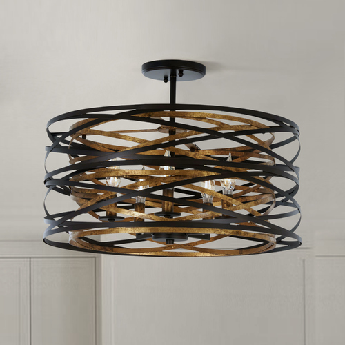 Vortic Flow Dark Bronze with Mosaic Gold Semi-Flush Mount by Minka Lavery