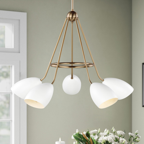 Summer 5-Light Modern Matte White & Satin Brass Chandelier by Visual Comfort Studio