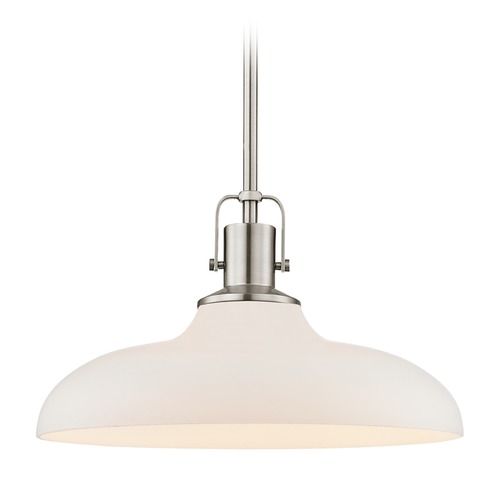 Nautical Satin Nickel Pendant Light with White Glass 14-Inch Wide