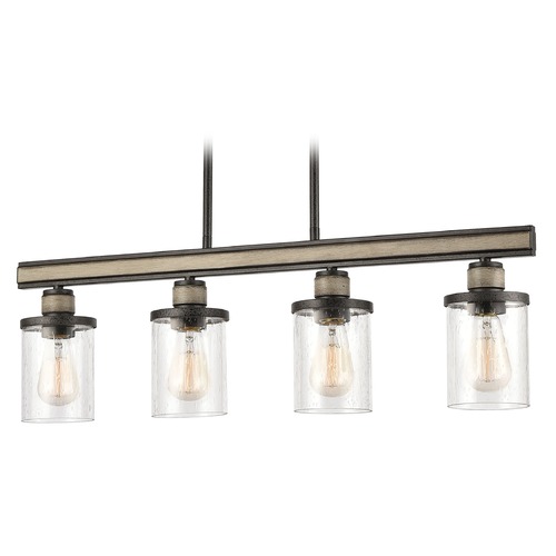 Elk Lighting Elk Lighting Beaufort Anvil Iron, Distressed Antique Graywood Island Light with Cylindrical Shade 89157/4